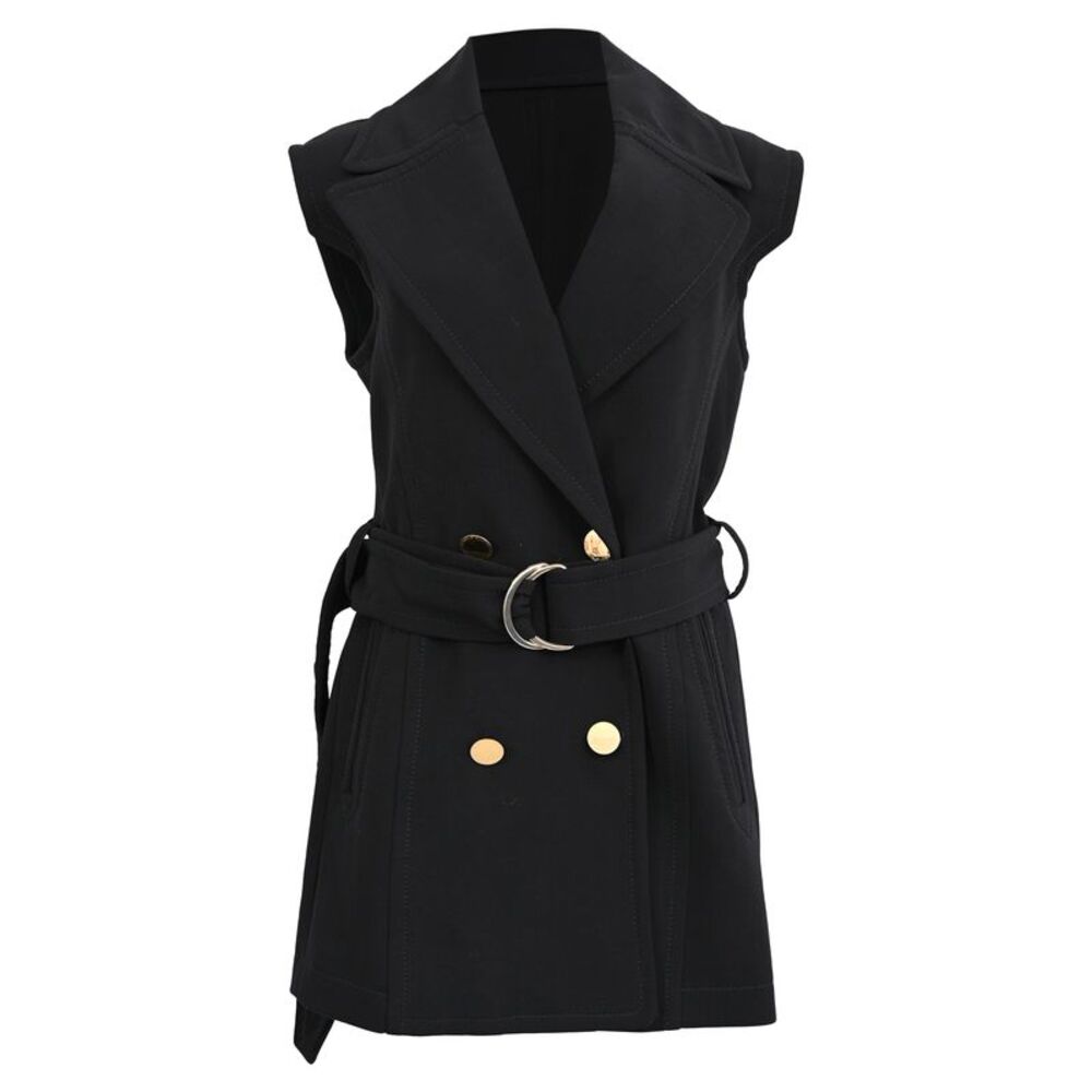 Stella McCartney Belted Double-Breasted Vest in Black Wool